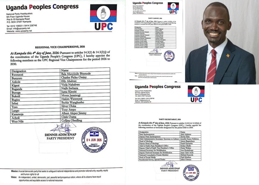 BREAKING:  Former Presidential Candidate Denis Adim Enap Names New UPC ‘Cabinet,’ Defying Party Factions