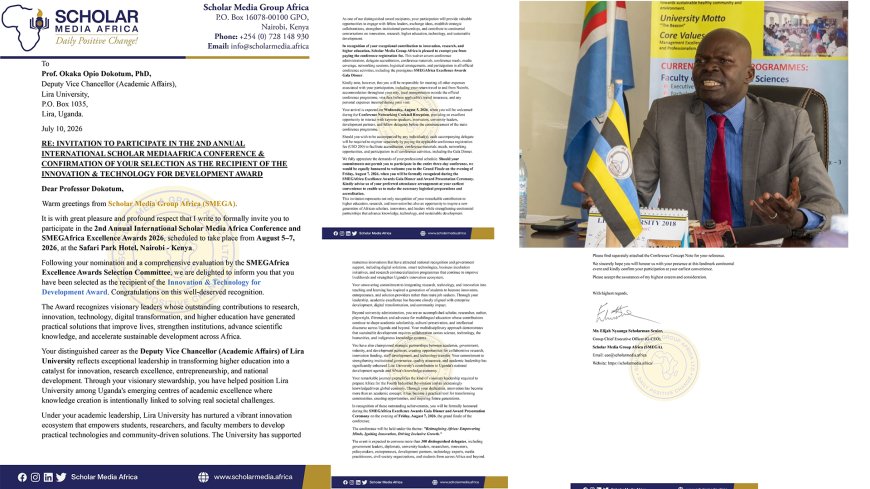 Lira University Deputy Vice Chancellor Honoured with Prestigious Innovation & Technology Award